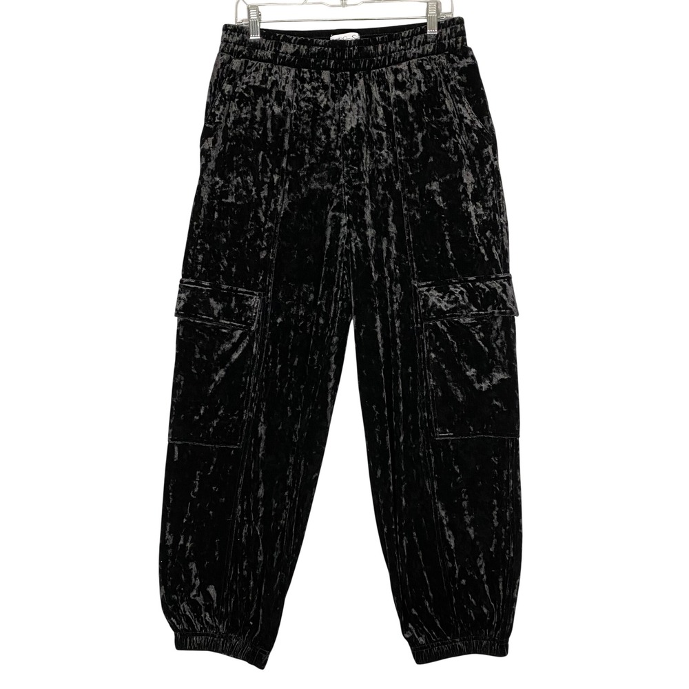 Jessica Simpson Crushed Velvet Cargo Jogger Pants Women M Black